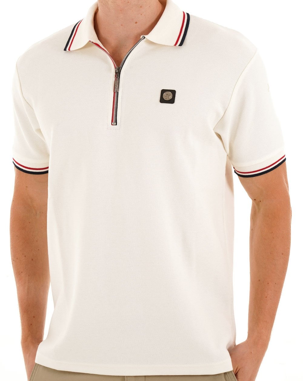 Trojan Ottoman Rib Zip Polo Ecru