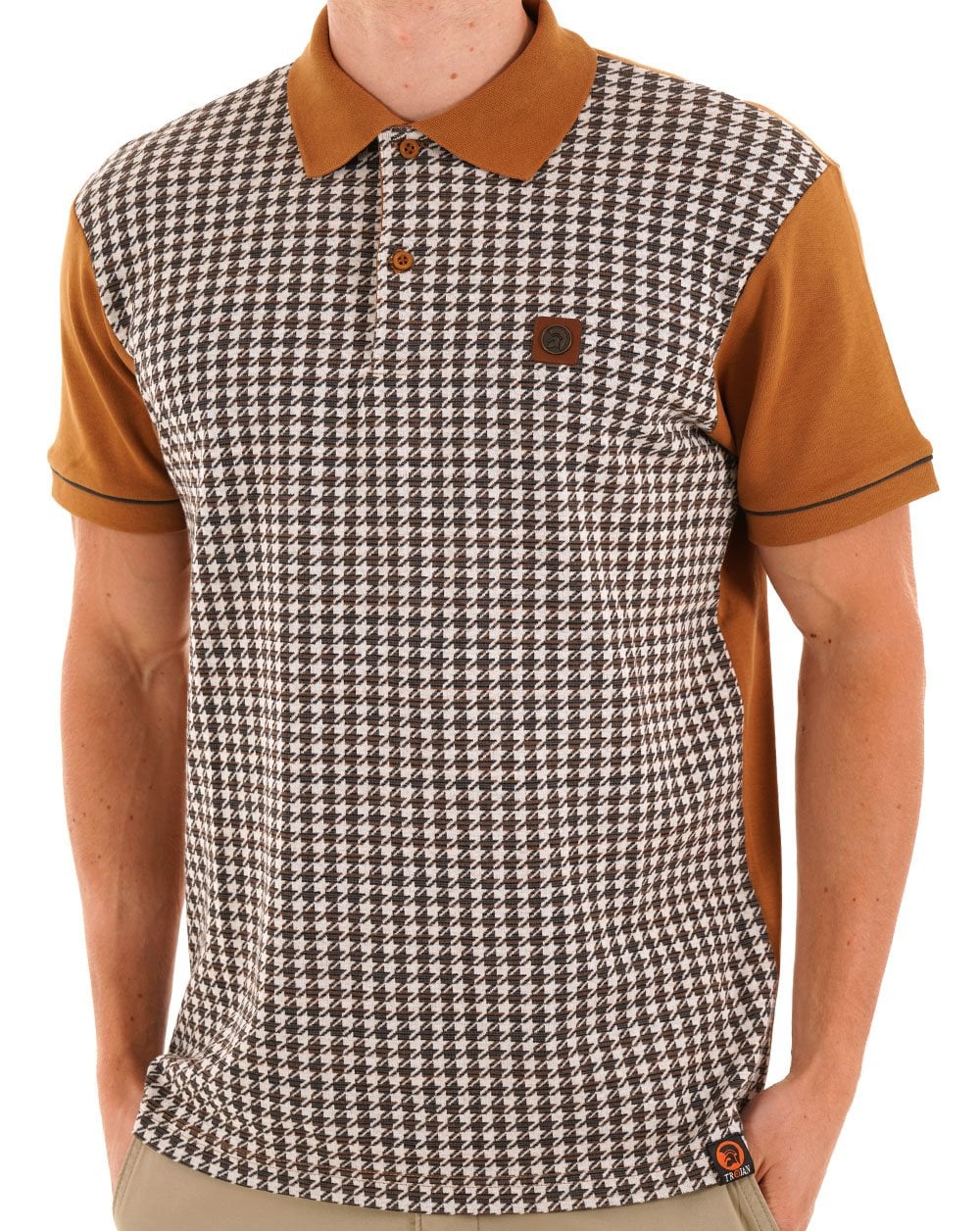 Trojan Houndstooth Panel Polo Tan