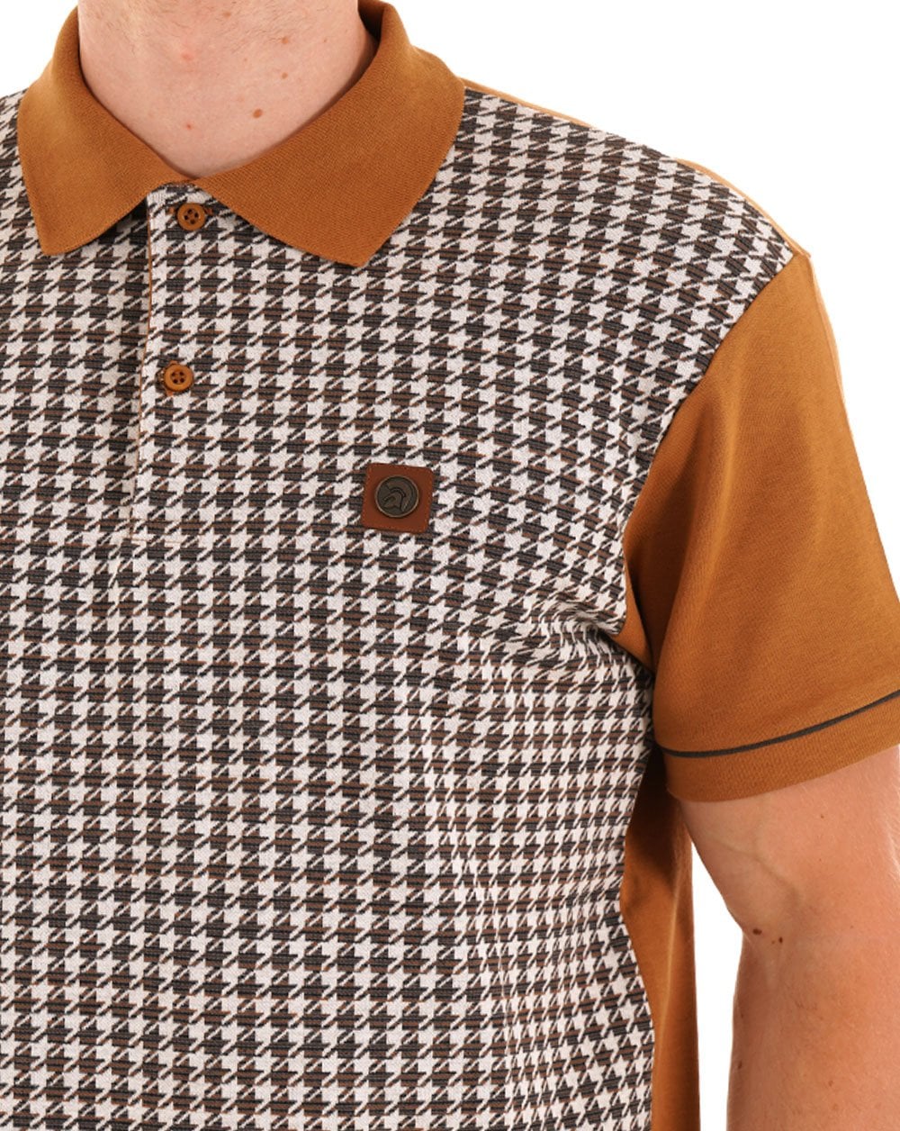 Trojan Houndstooth Panel Polo Tan