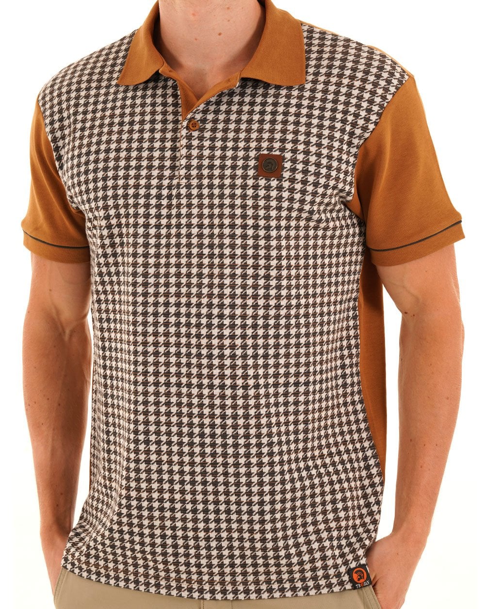 Trojan Houndstooth Panel Polo Tan