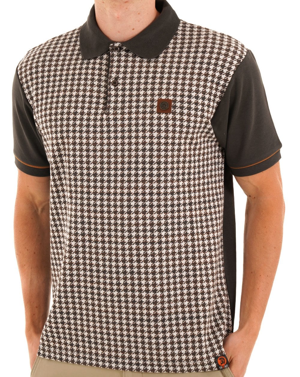 Trojan Houndstooth Panel Polo Charcoal