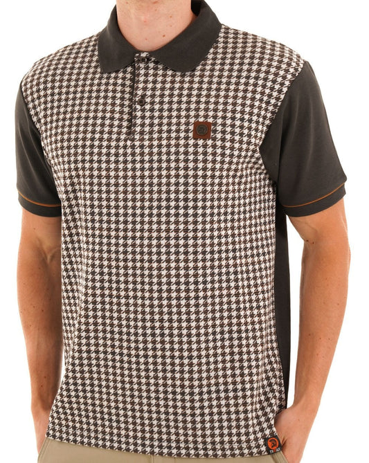 Trojan Houndstooth Panel Polo Charcoal