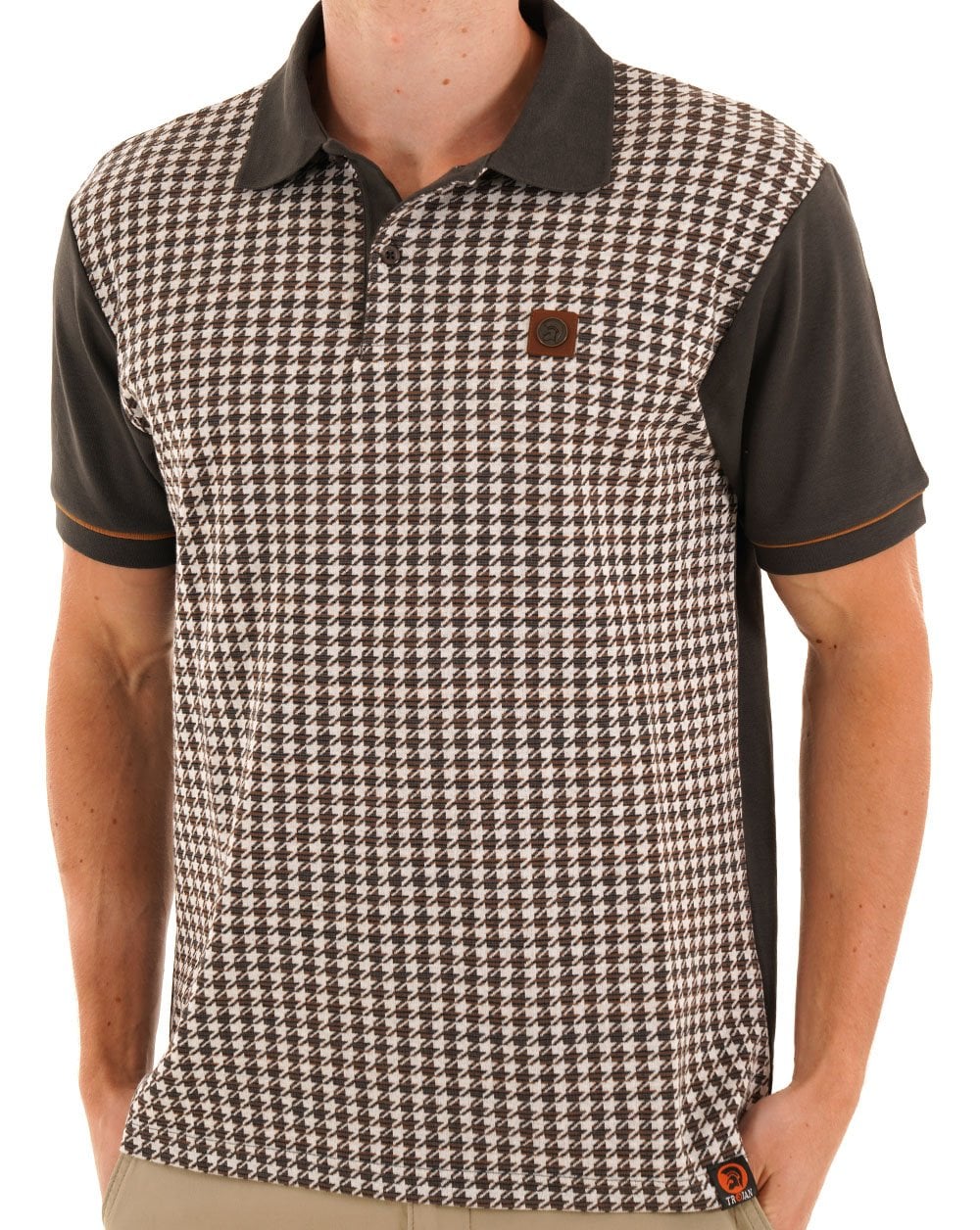 Trojan Houndstooth Panel Polo Charcoal