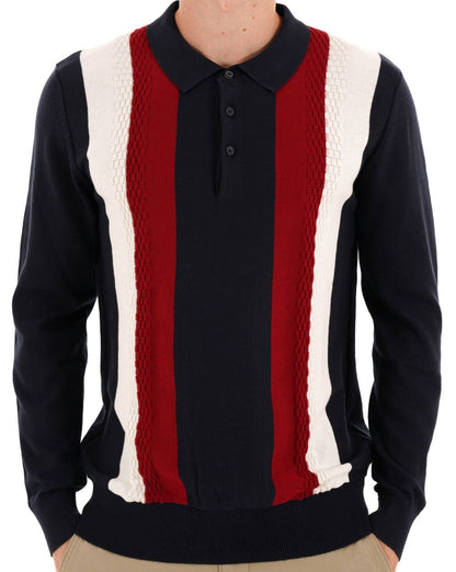 Ben Sherman Vertical Stripe LS Knit Polo Dark Navy