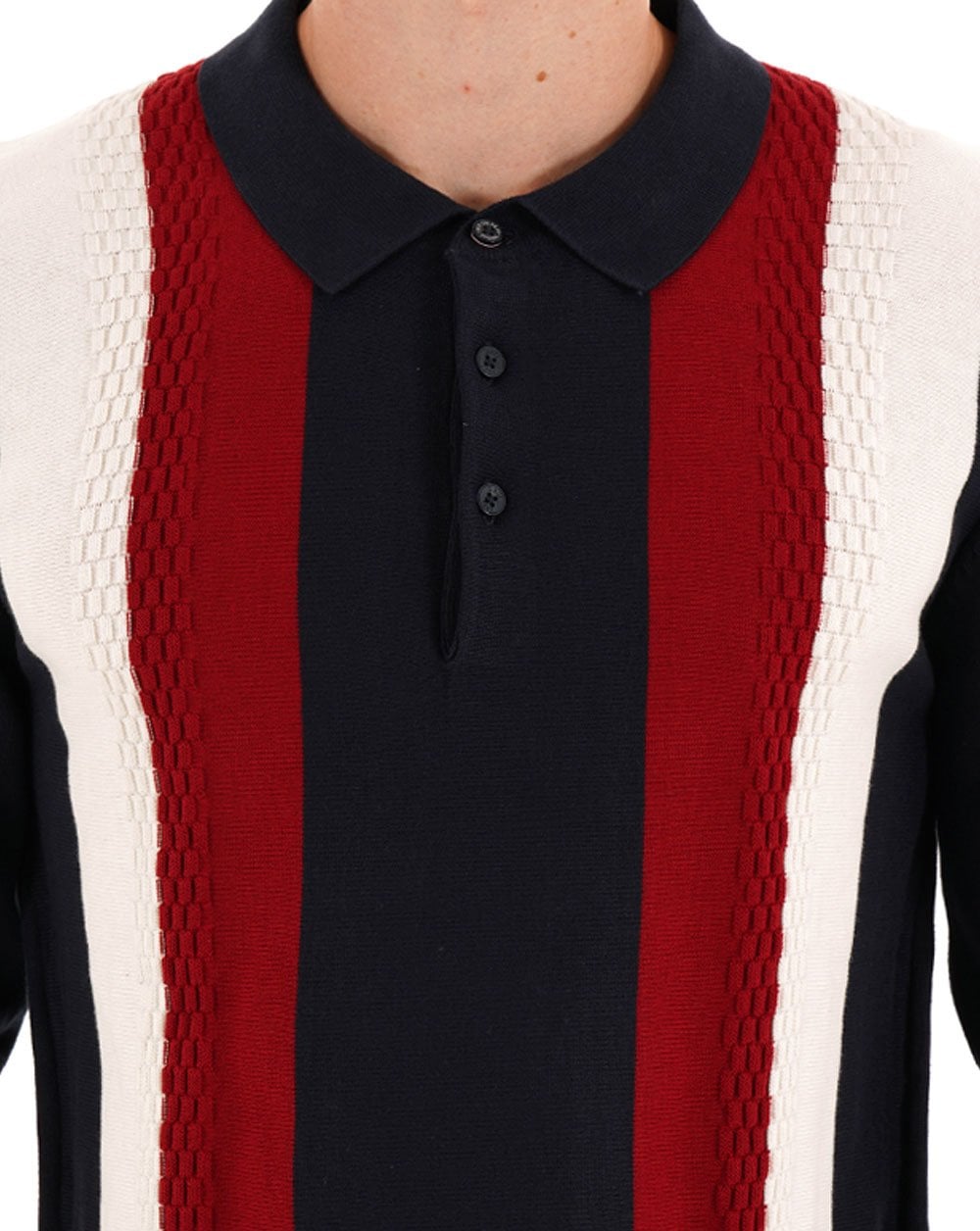 Ben Sherman Vertical Stripe LS Knit Polo Dark Navy