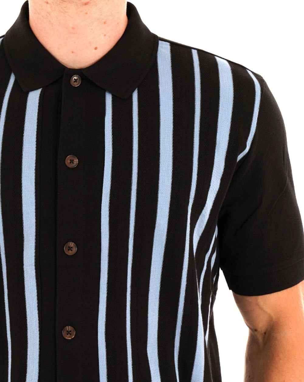 Ben Sherman Button Through Stripe Polo Black