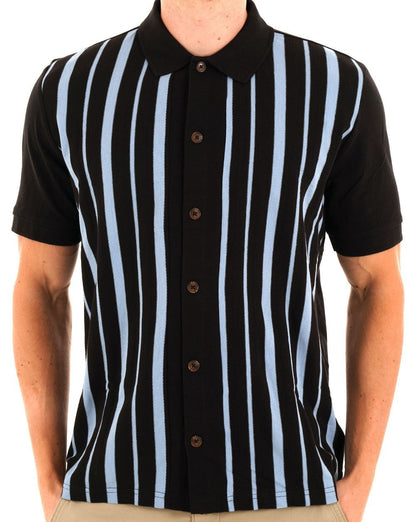 Ben Sherman Button Through Stripe Polo Black