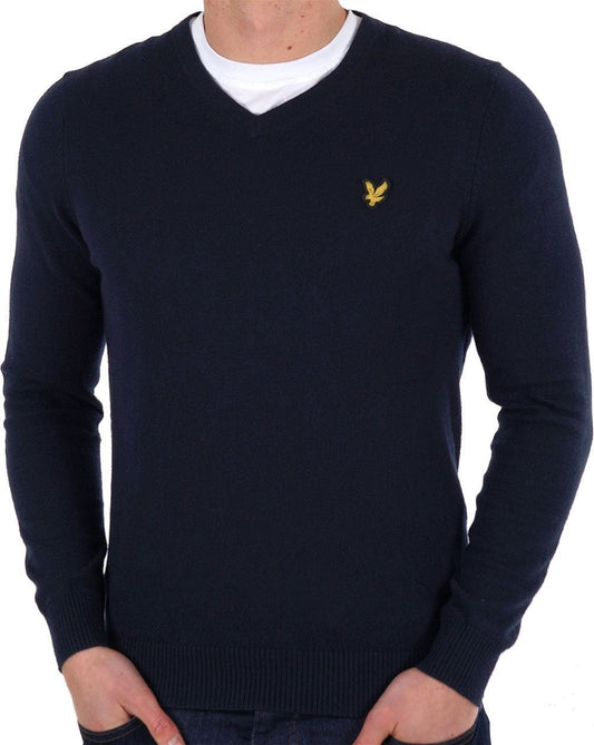 Lyle & Scott Cotton Merino V Neck Jumper Dark Navy