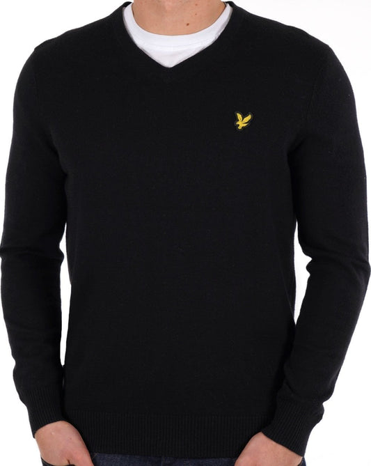 Lyle & Scott Cotton Merino V Neck Jumper Jet Black