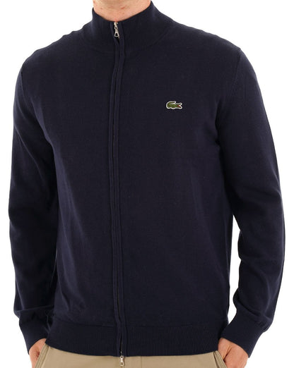 Lacoste Cotton Zip Through Sweater Navy