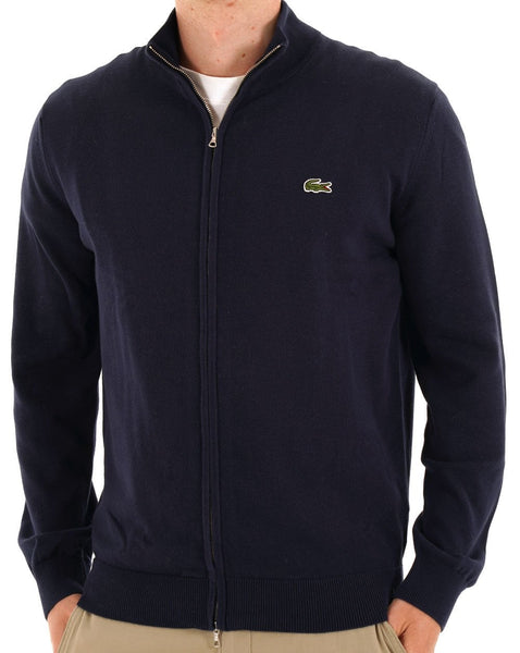 Lacoste Cotton Zip Through Sweater Navy