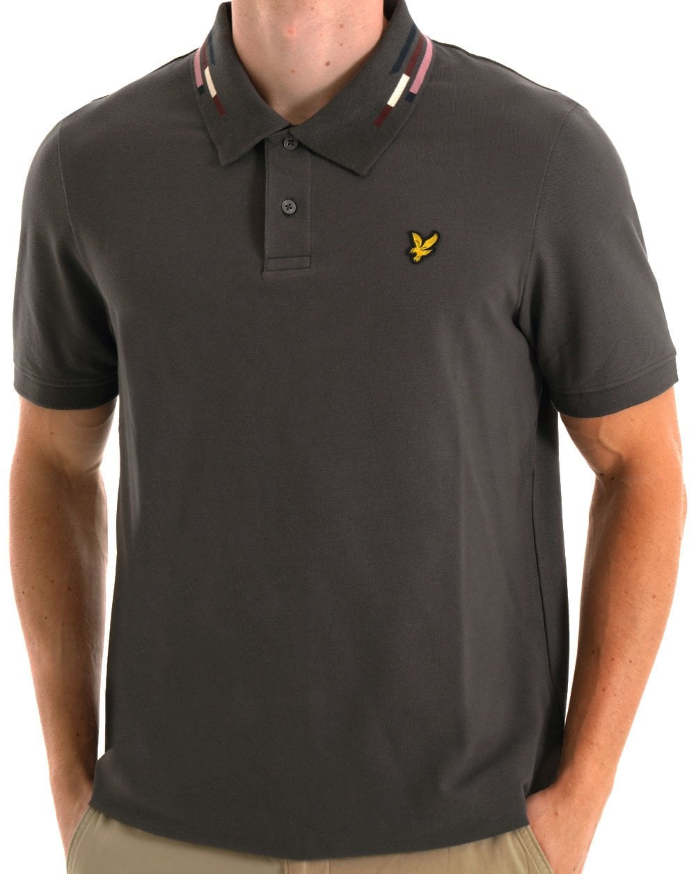 Lyle & Scott Striped Tipped Polo Shirt Gunmetal