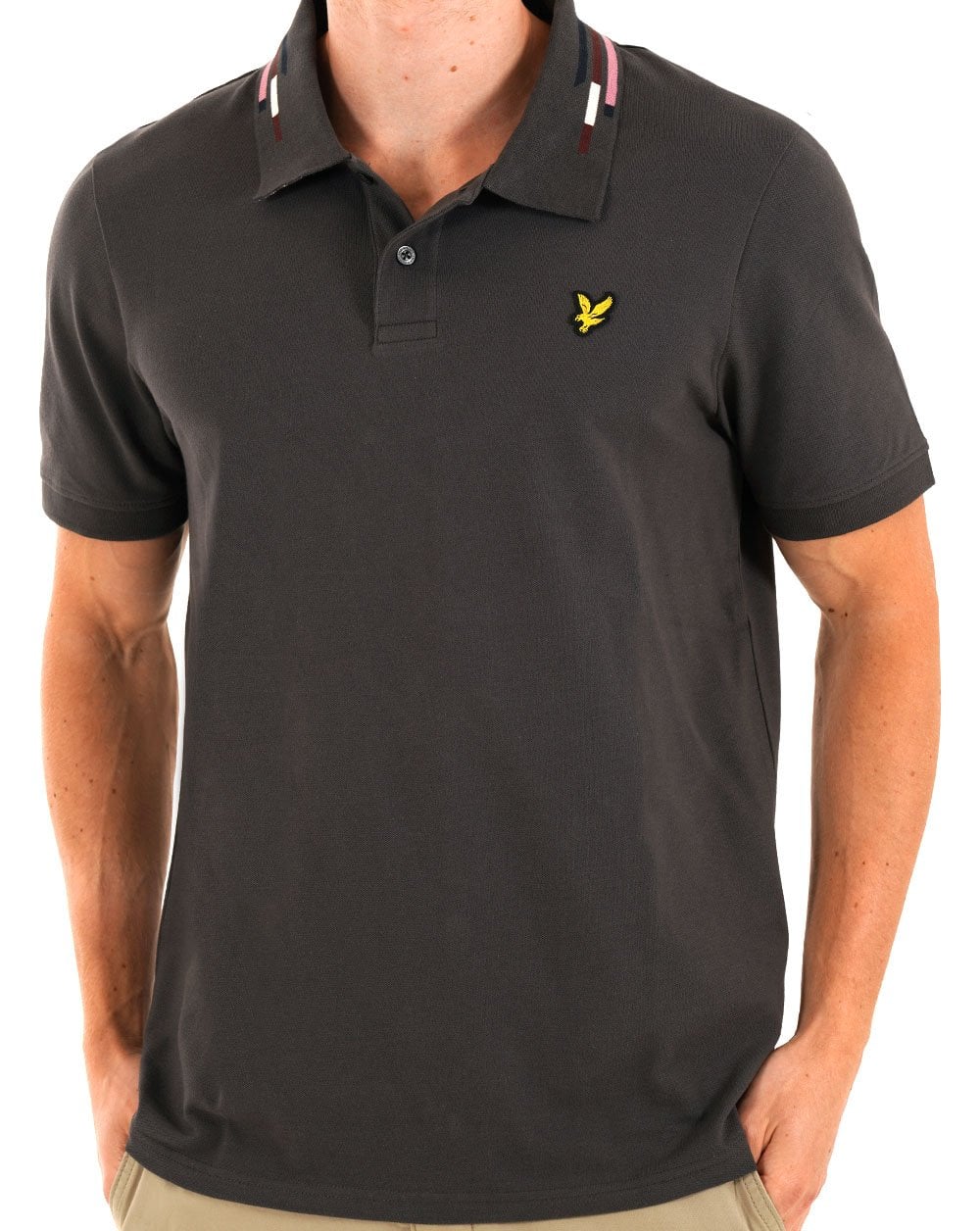 Lyle & Scott Striped Tipped Polo Shirt Gunmetal
