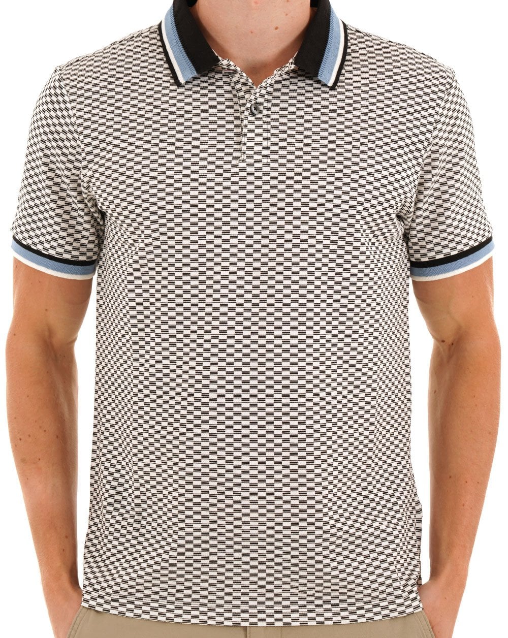 Ben Sherman Chequerboard Print Polo Black
