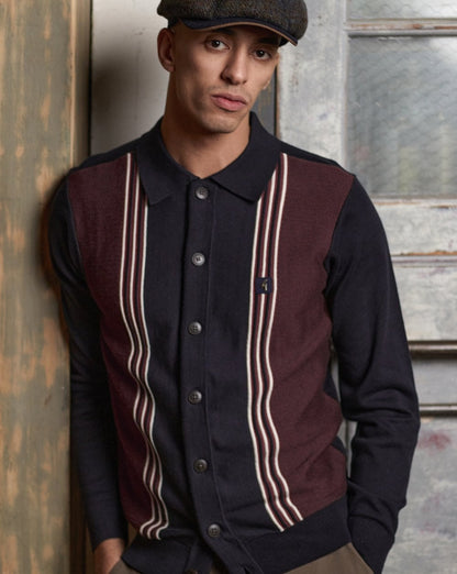 Gabicci Vintage Hanson Knit LS Polo Navy/Claret/Cream