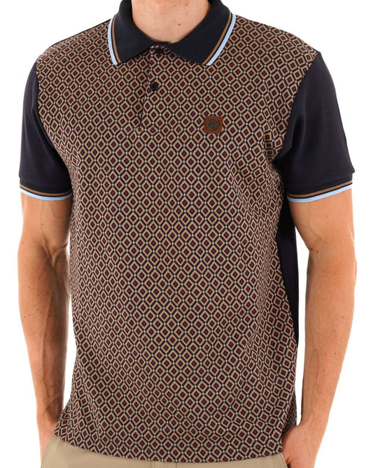 Trojan Diamond Jacquard Panel Polo Navy