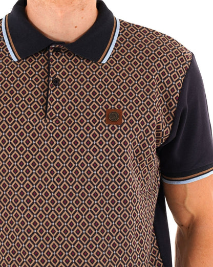 Trojan Diamond Jacquard Panel Polo Navy