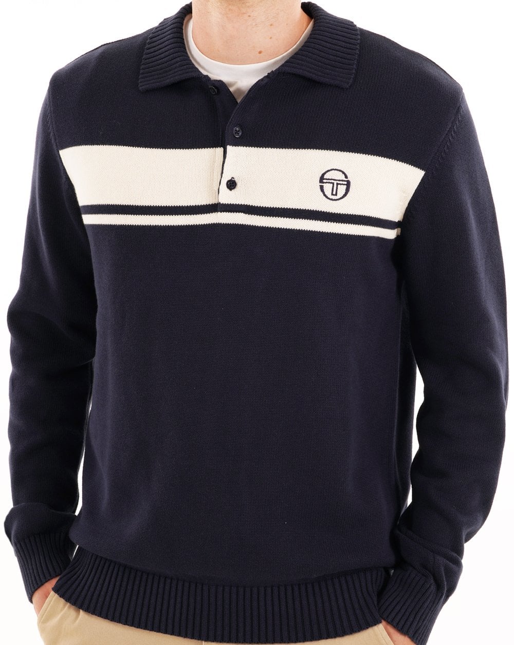 Sergio Tacchini Masters Long Sleeve Knit Polo Navy Blue