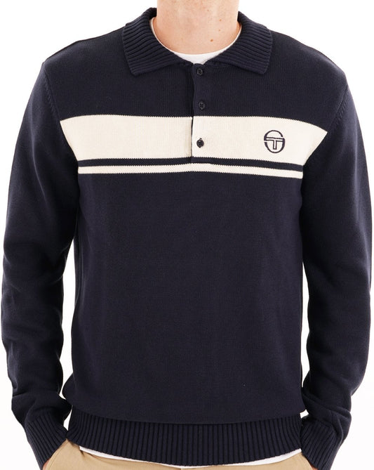 Sergio Tacchini Masters Long Sleeve Knit Polo Navy Blue