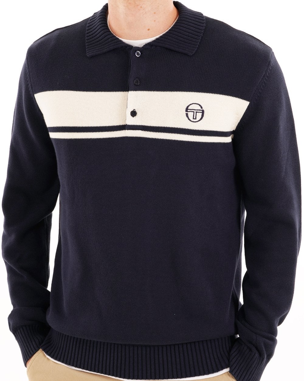 Sergio Tacchini Masters Long Sleeve Knit Polo Navy Blue