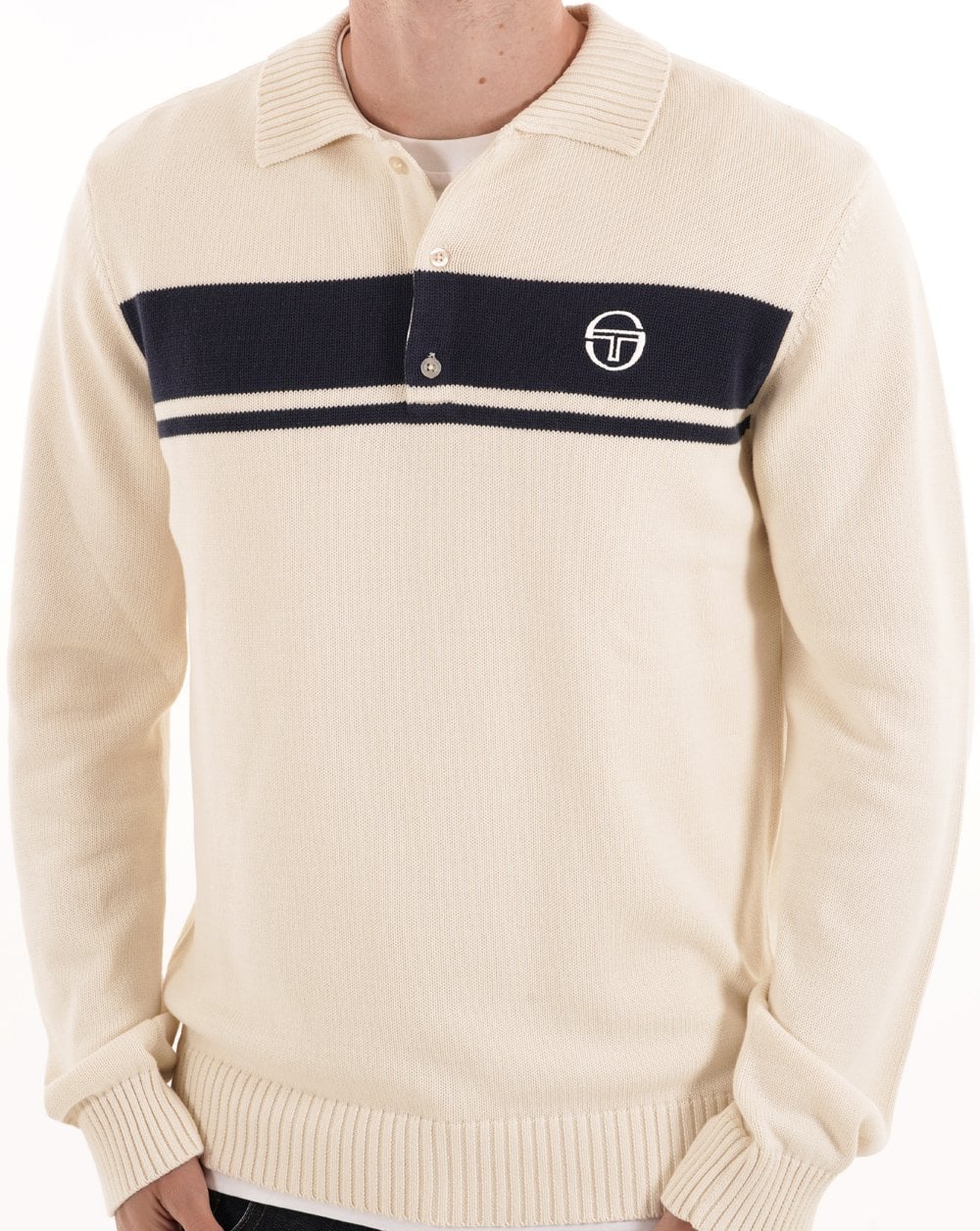 Sergio Tacchini Masters Long Sleeve Knit Polo Gardenia
