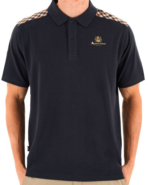Aquascutum Stripes Check shoulder Polo Navy