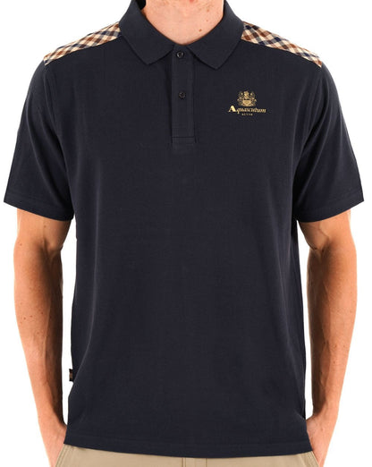 Aquascutum Stripes Check shoulder Polo Navy