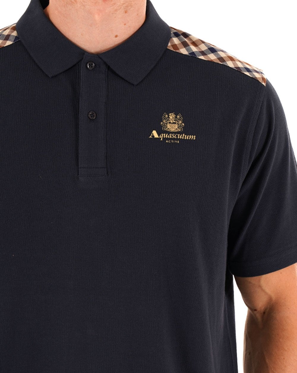Aquascutum Stripes Check shoulder Polo Navy