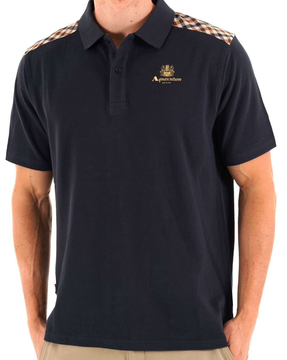 Aquascutum Stripes Check shoulder Polo Navy