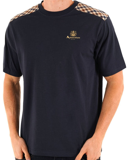 Aquascutum Check Shoulder T-shirt Navy