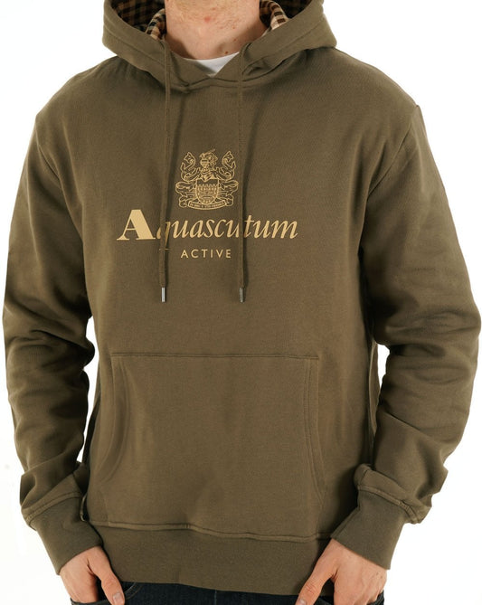 Aquascutum Logo Hoodie Army Green