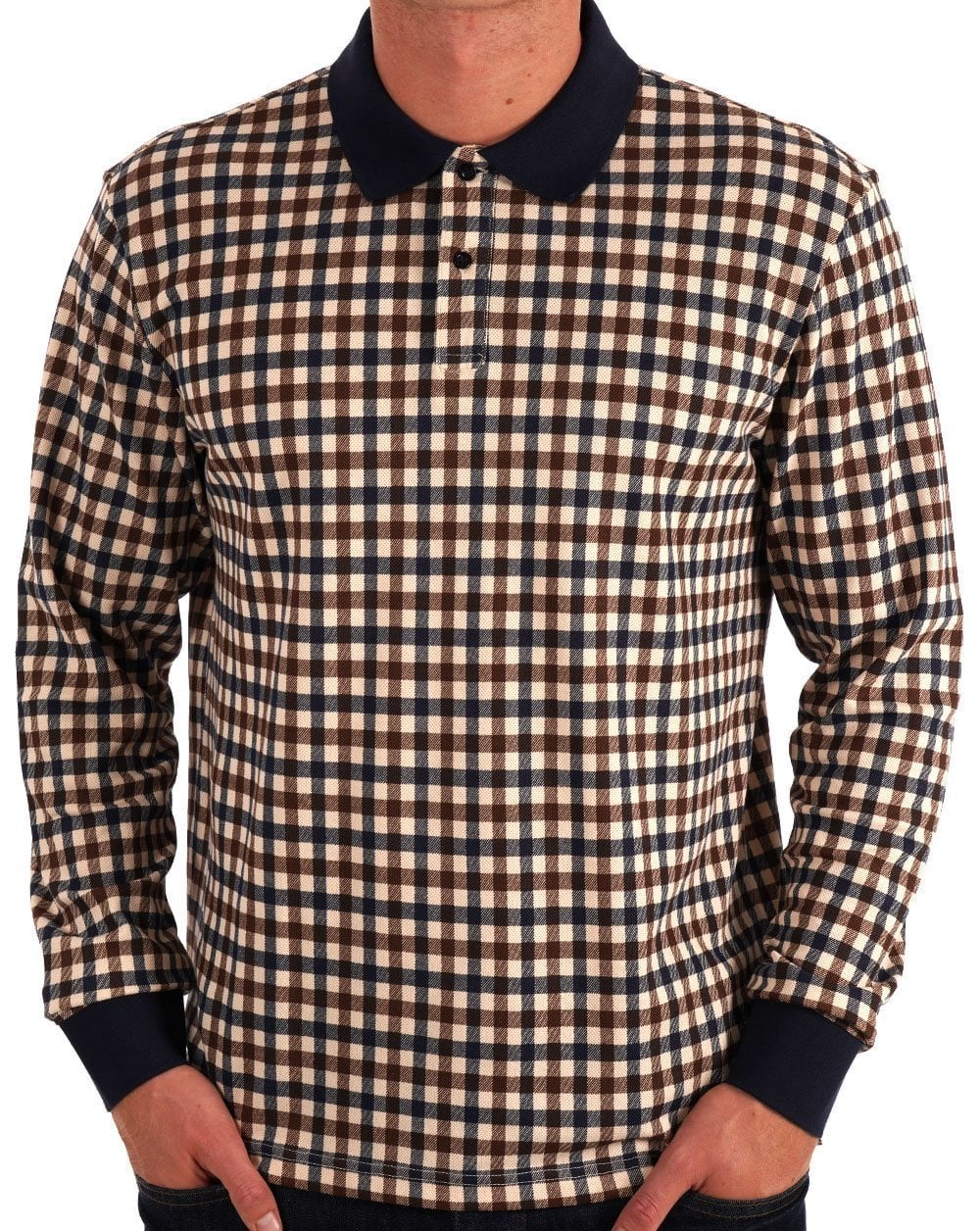 Aquascutum Iconic Club Check LS Polo Navy