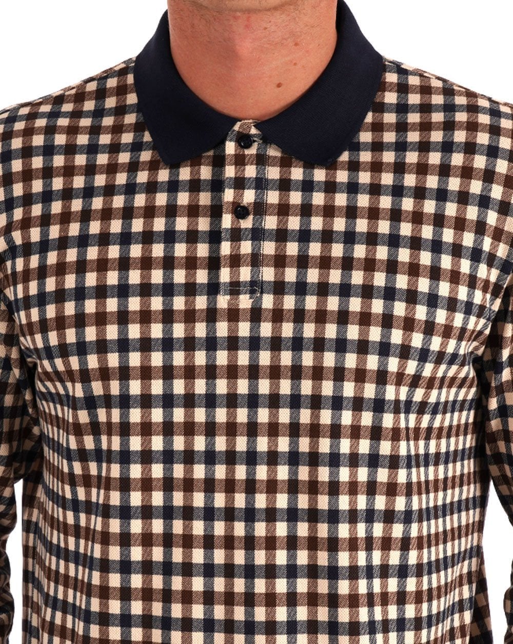Aquascutum Iconic Club Check LS Polo Navy