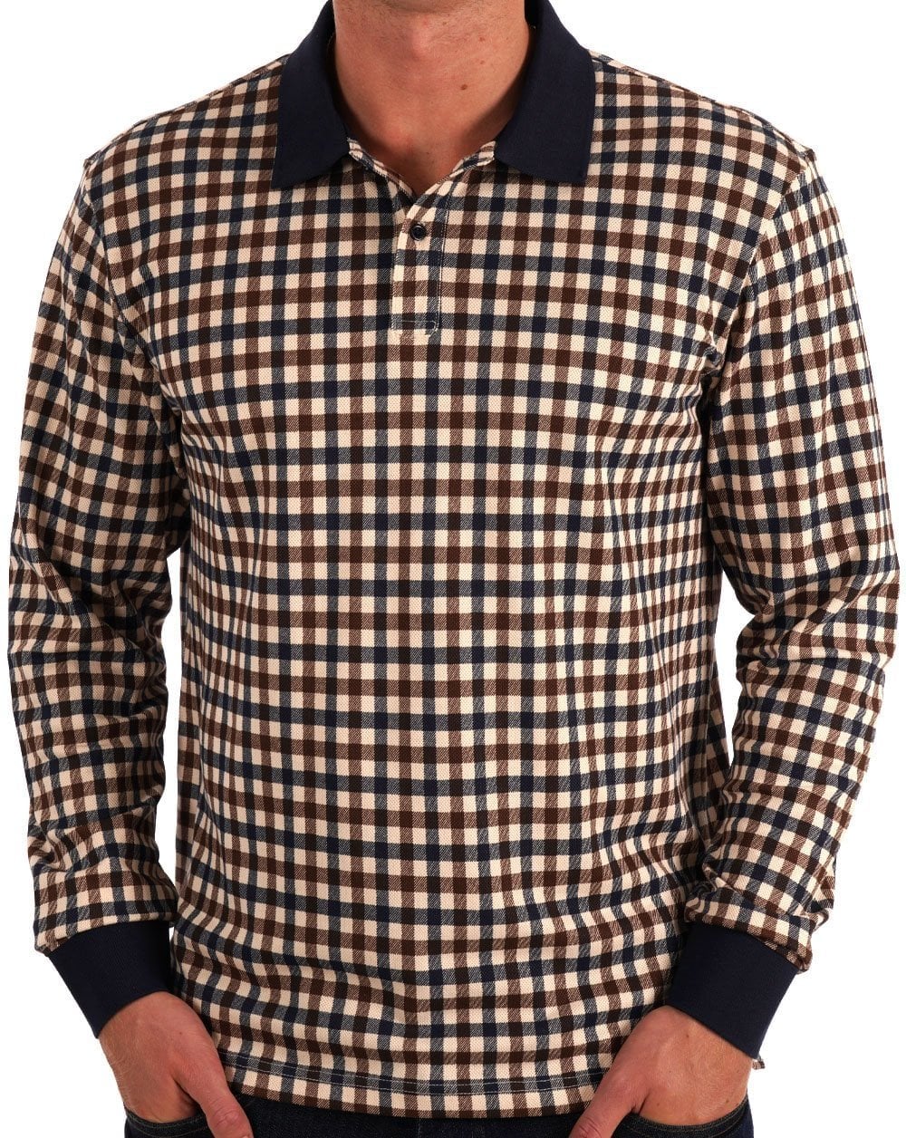 Aquascutum Iconic Club Check LS Polo Navy