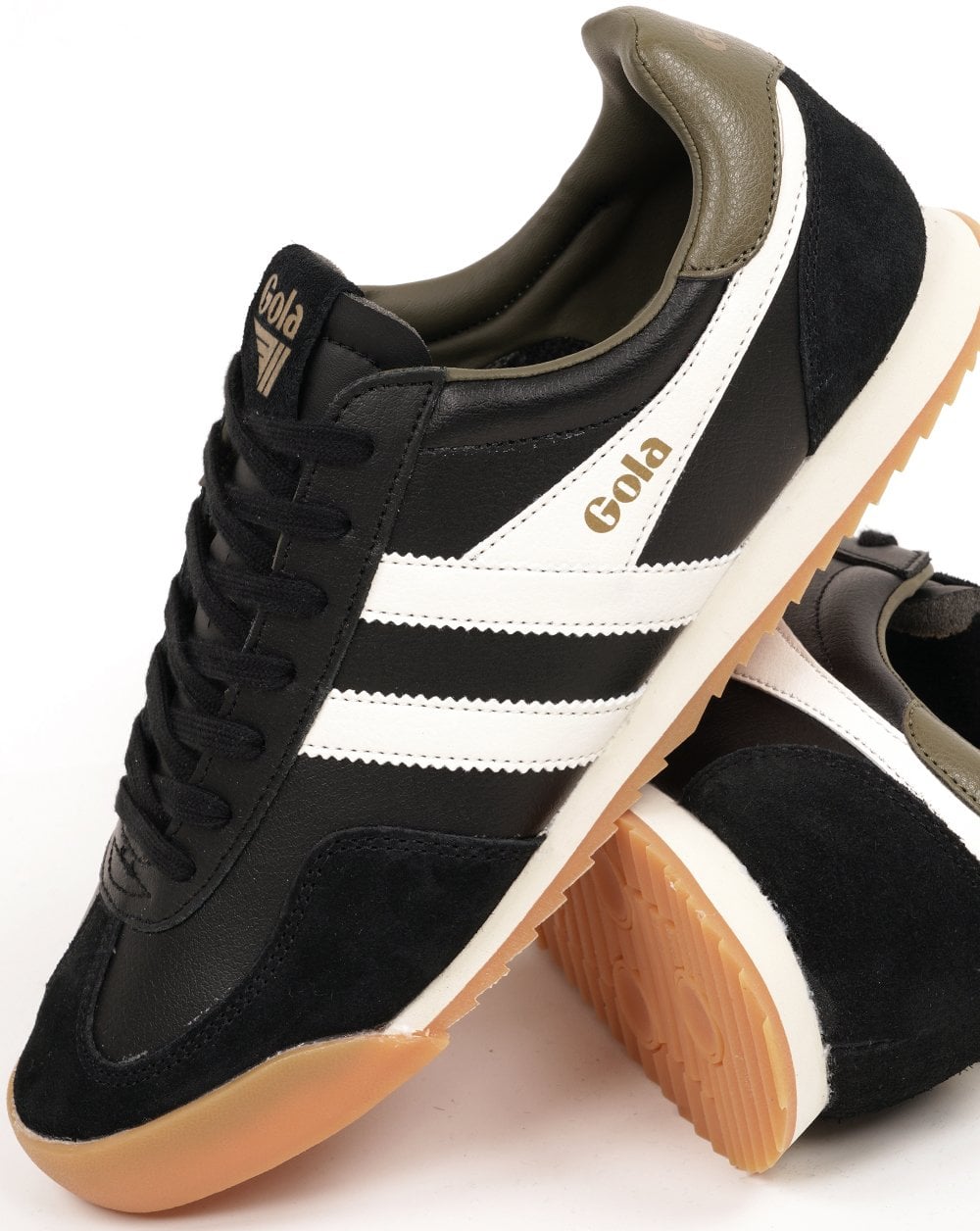 Gola Europa Leather Trainers Black/Off White/Khaki