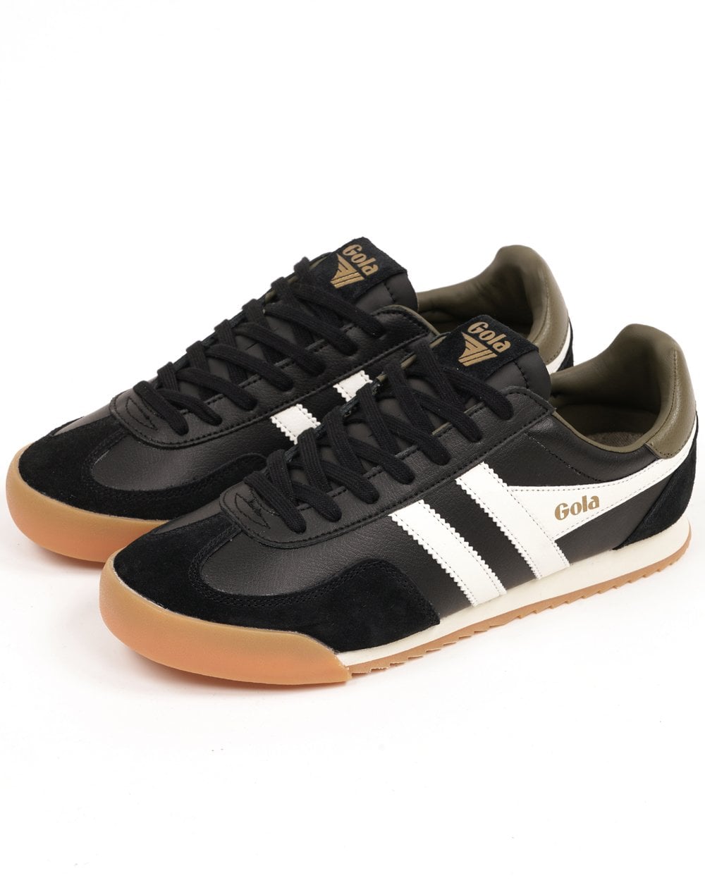 Gola Europa Leather Trainers Black/Off White/Khaki
