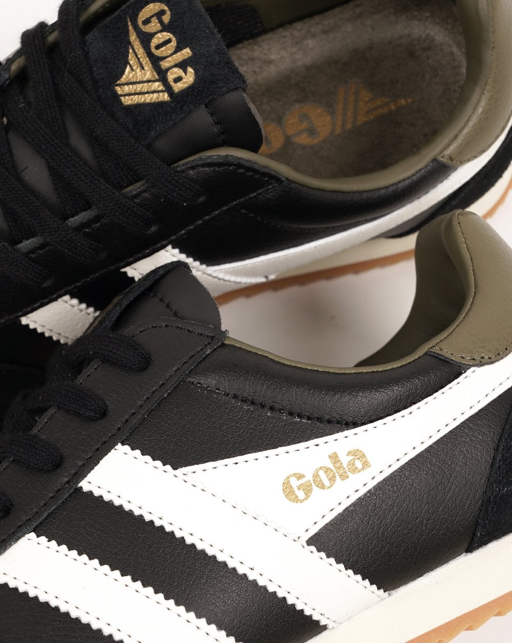 Gola Europa Leather Trainers Black/Off White/Khaki