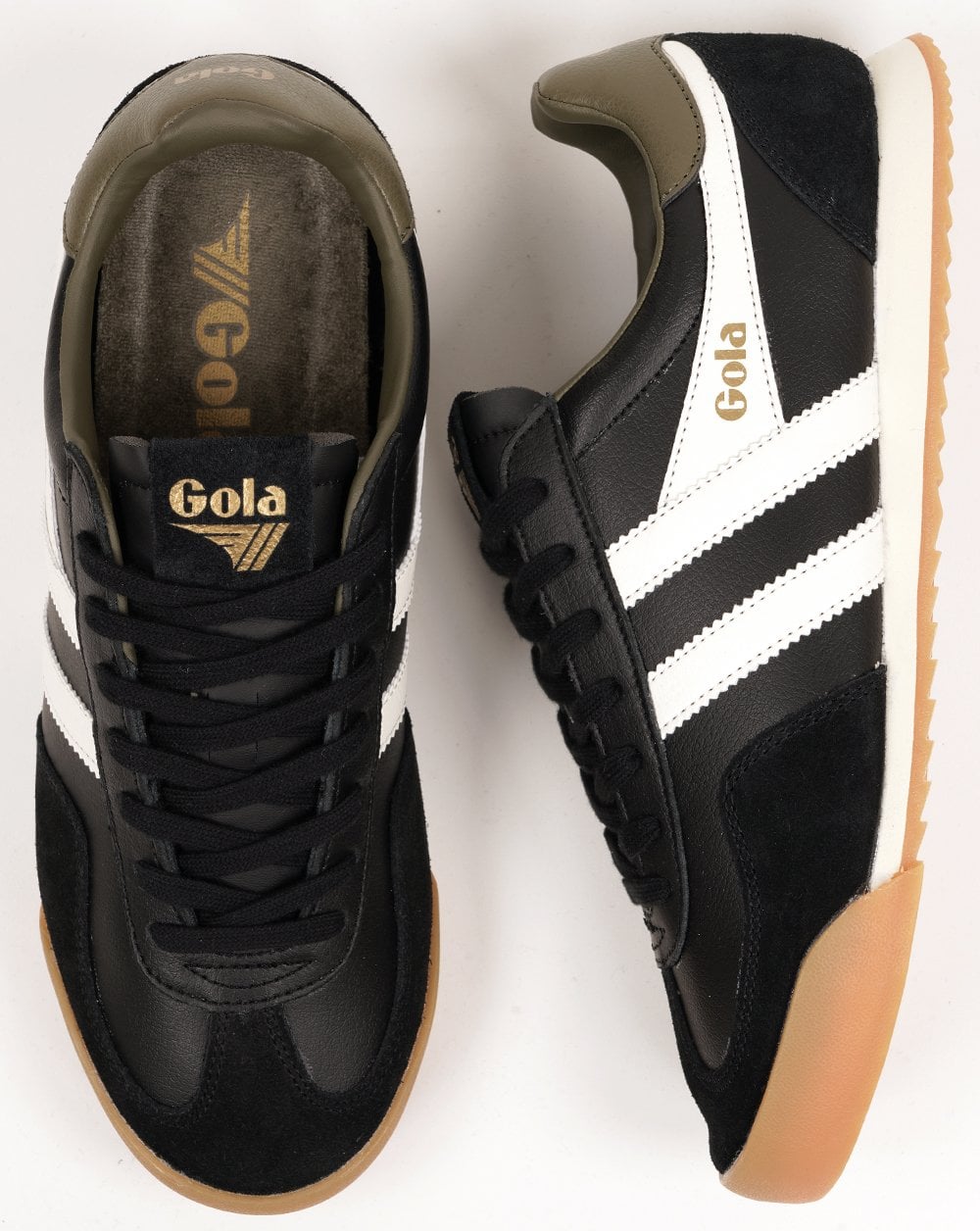 Gola Europa Leather Trainers Black/Off White/Khaki