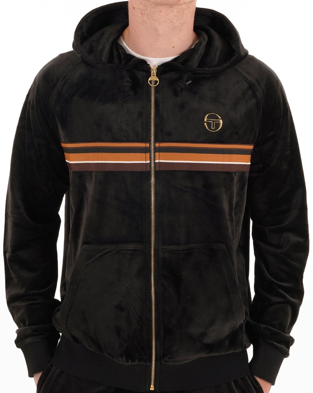 Sergio Tacchini Albi Velour Hooded Track Top Black