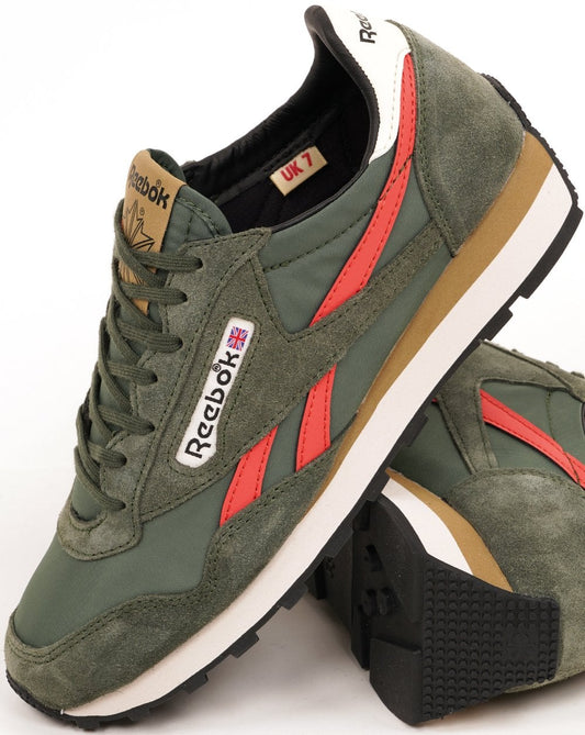 Reebok Aztec II Trainers Olive Green Orange