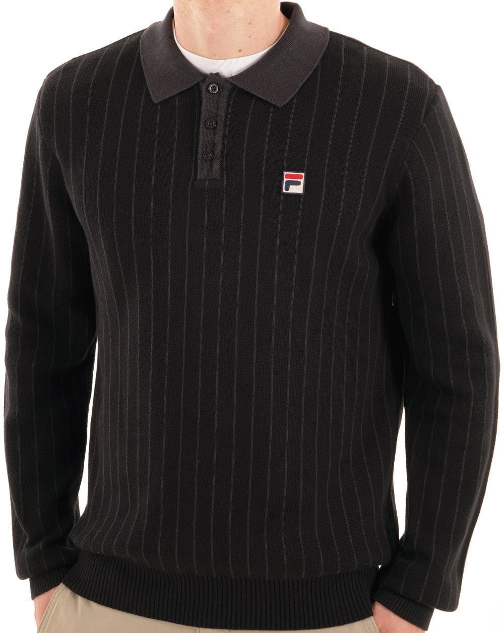 Fila Vintage Kobe Knit Polo Black Charcoal