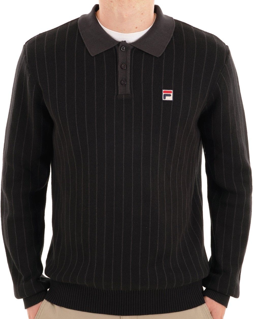 Fila Vintage Kobe Knit Polo Black Charcoal