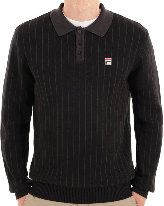 Fila Vintage Kobe Knit Polo Black Charcoal