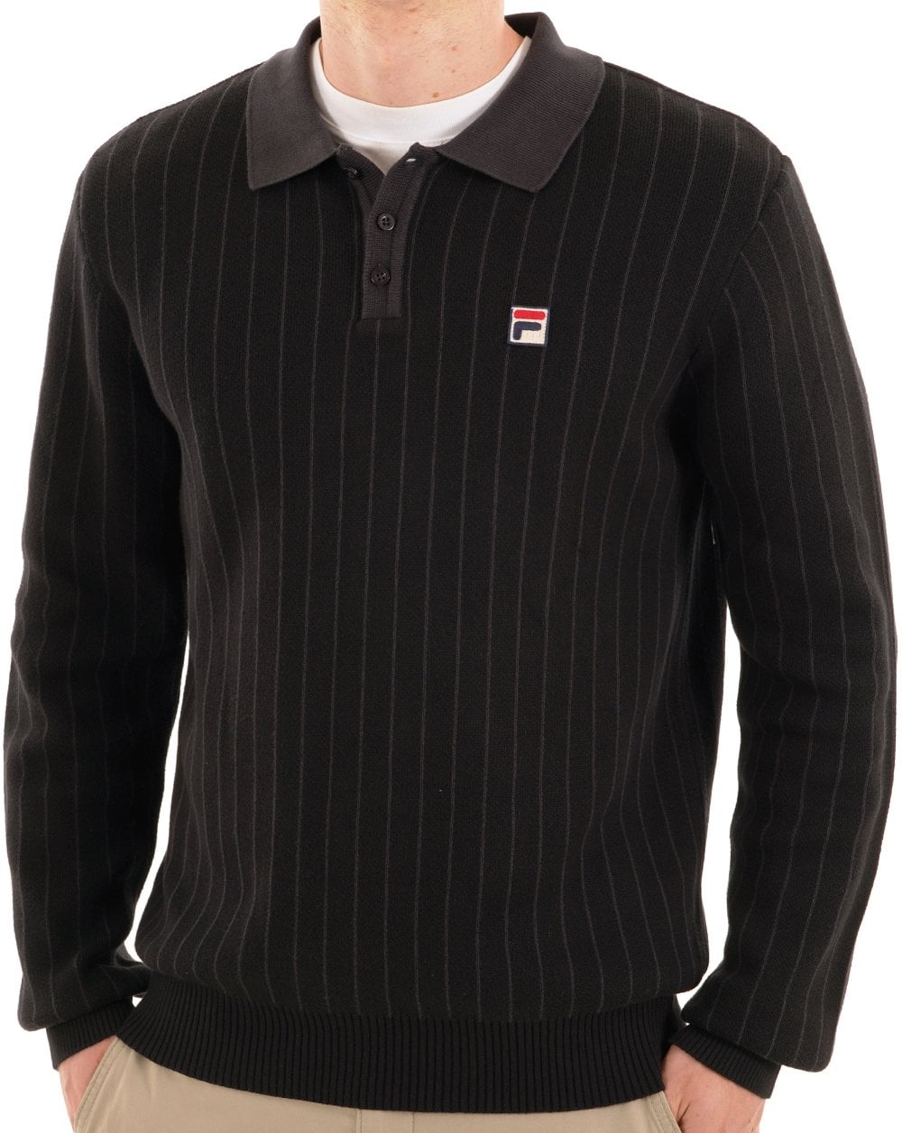 Fila Vintage Kobe Knit Polo Black Charcoal