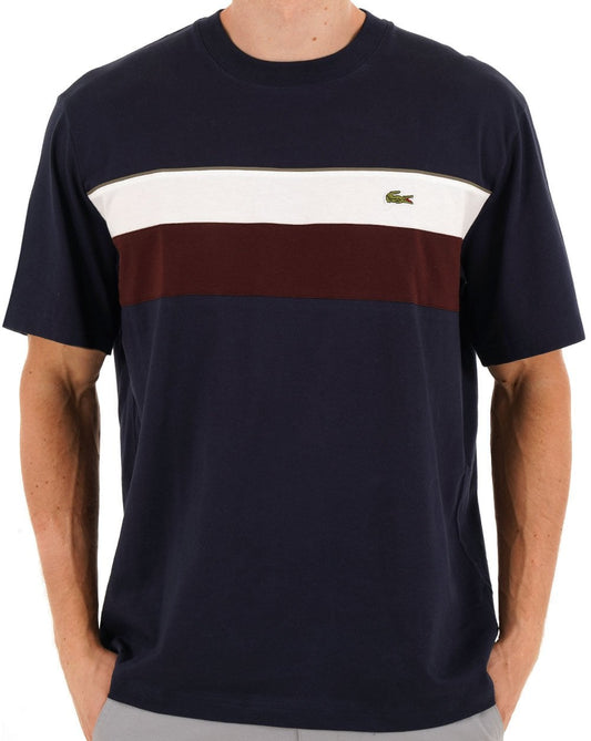 Lacoste Colour Block T Shirt Navy/White/Brown
