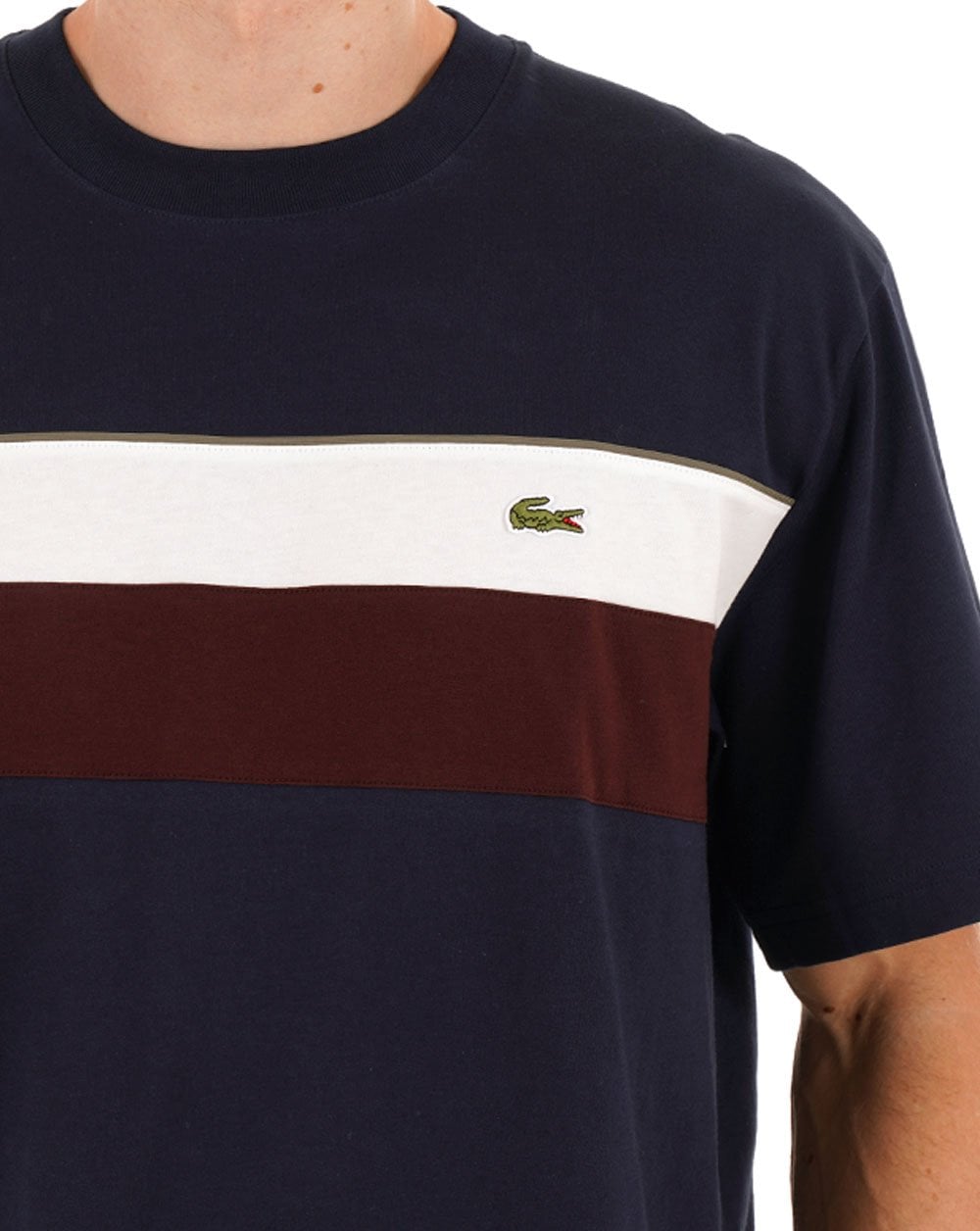 Lacoste Colour Block T Shirt Navy/White/Brown