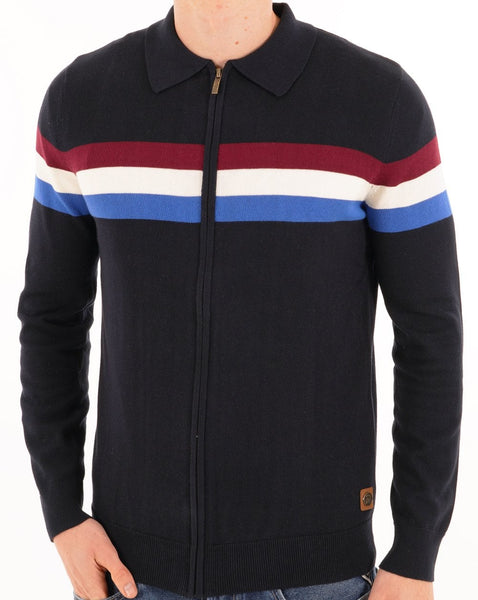 Trojan Stripe Zip Cardi Navy