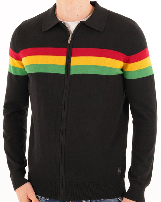 Trojan Stripe Zip Cardi Black