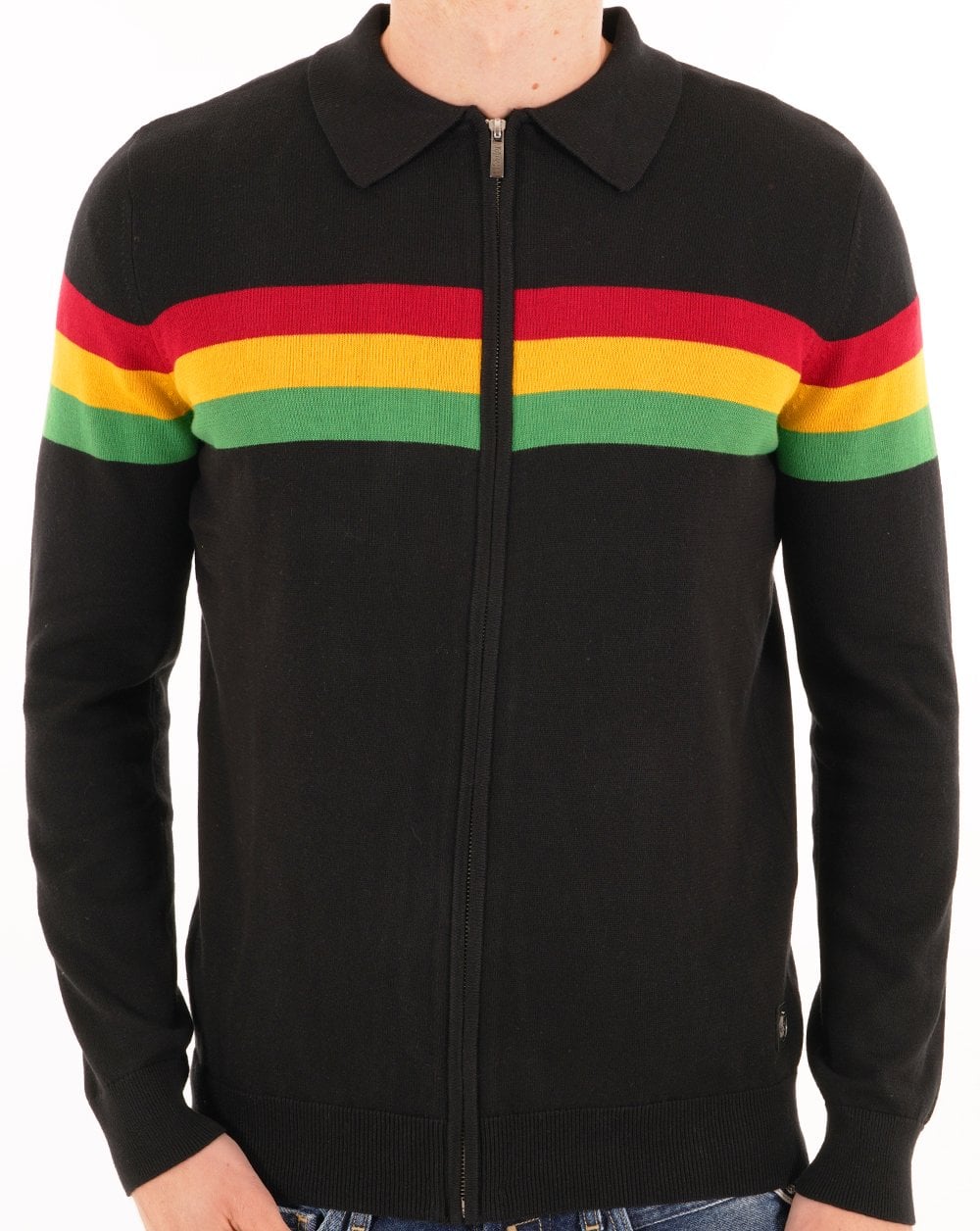 Trojan Stripe Zip Cardi Black