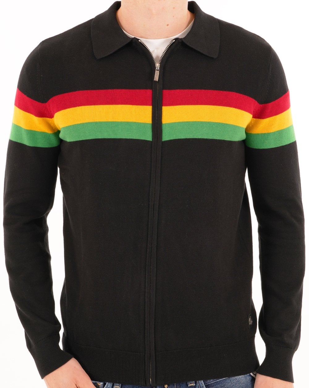 Trojan Stripe Zip Cardi Black